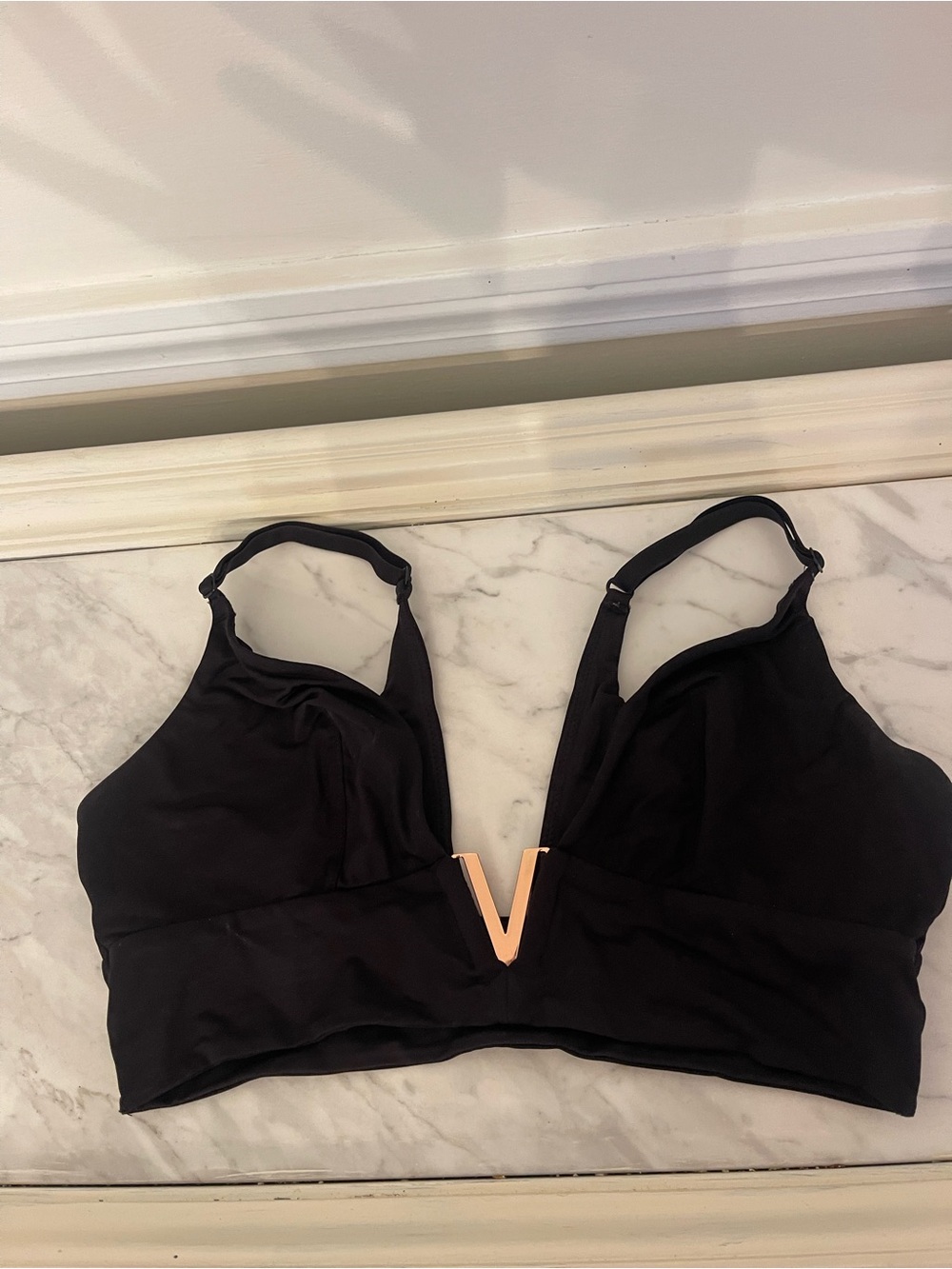 Victoria's Secret Black Bralette with Gold V Accent
